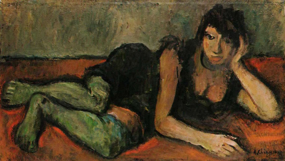 Donna sdraiata, sd 1940-45, olio su tela cm 52x95, Napoli, collezione privata